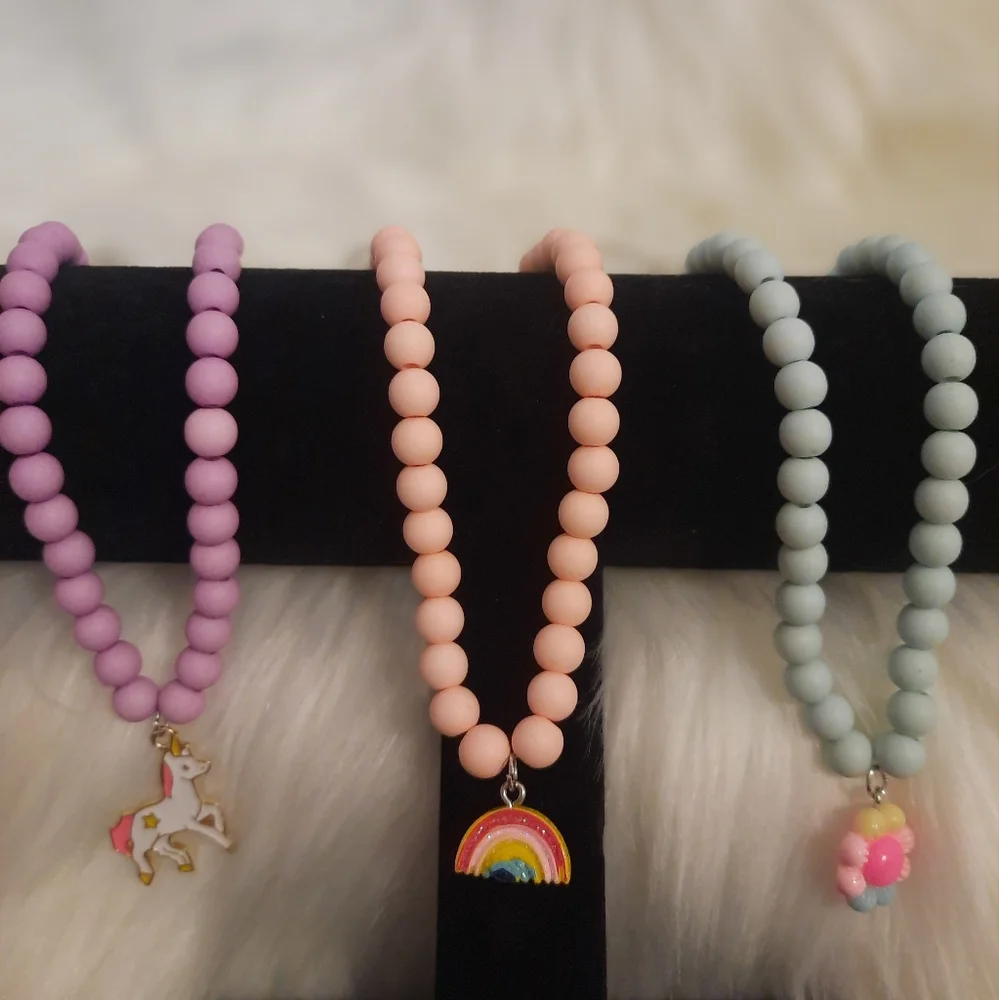 Kids Jewelry 2pcs/set Flower Charm Sky Blue Beaded Necklace & Bracelet